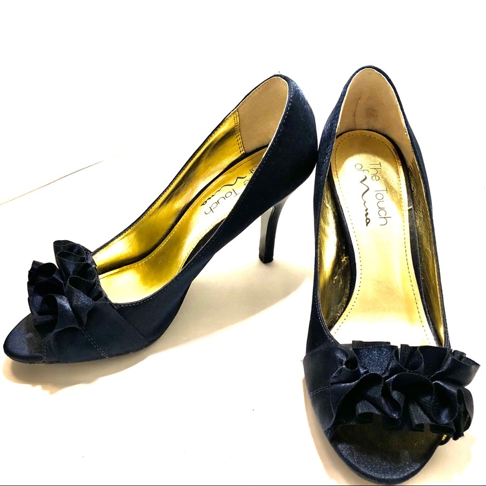 Nina Evening Satin Ruffled Heels Peep Toe Pumps 6.5 Formal